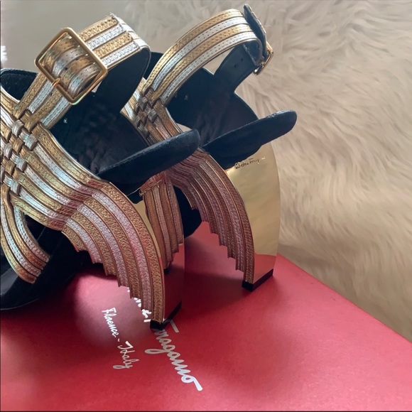 New! SALVATORE FERRAGAMO Lenny Mirror Sandals - Picture 14 of 16